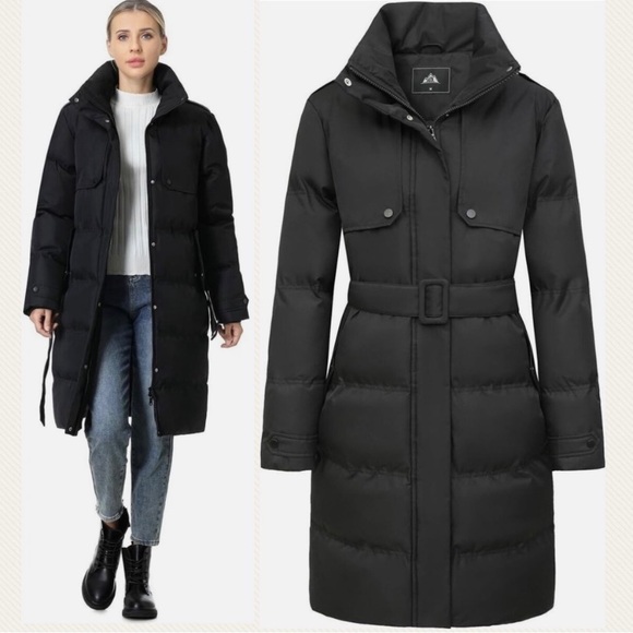 New NWT Waterproof Down Thickened Long Winter Coat Warm Puffer Belted Windproof - Picture 16 of 16